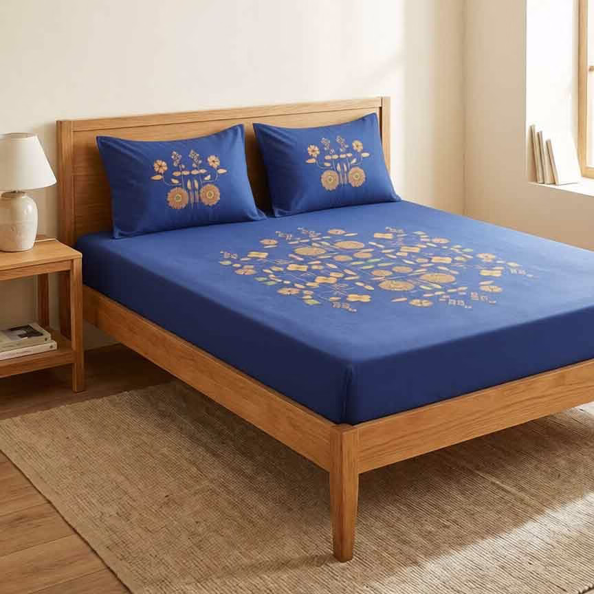 Bed sheet-Bule Bed Sheet-Blue - Image 1