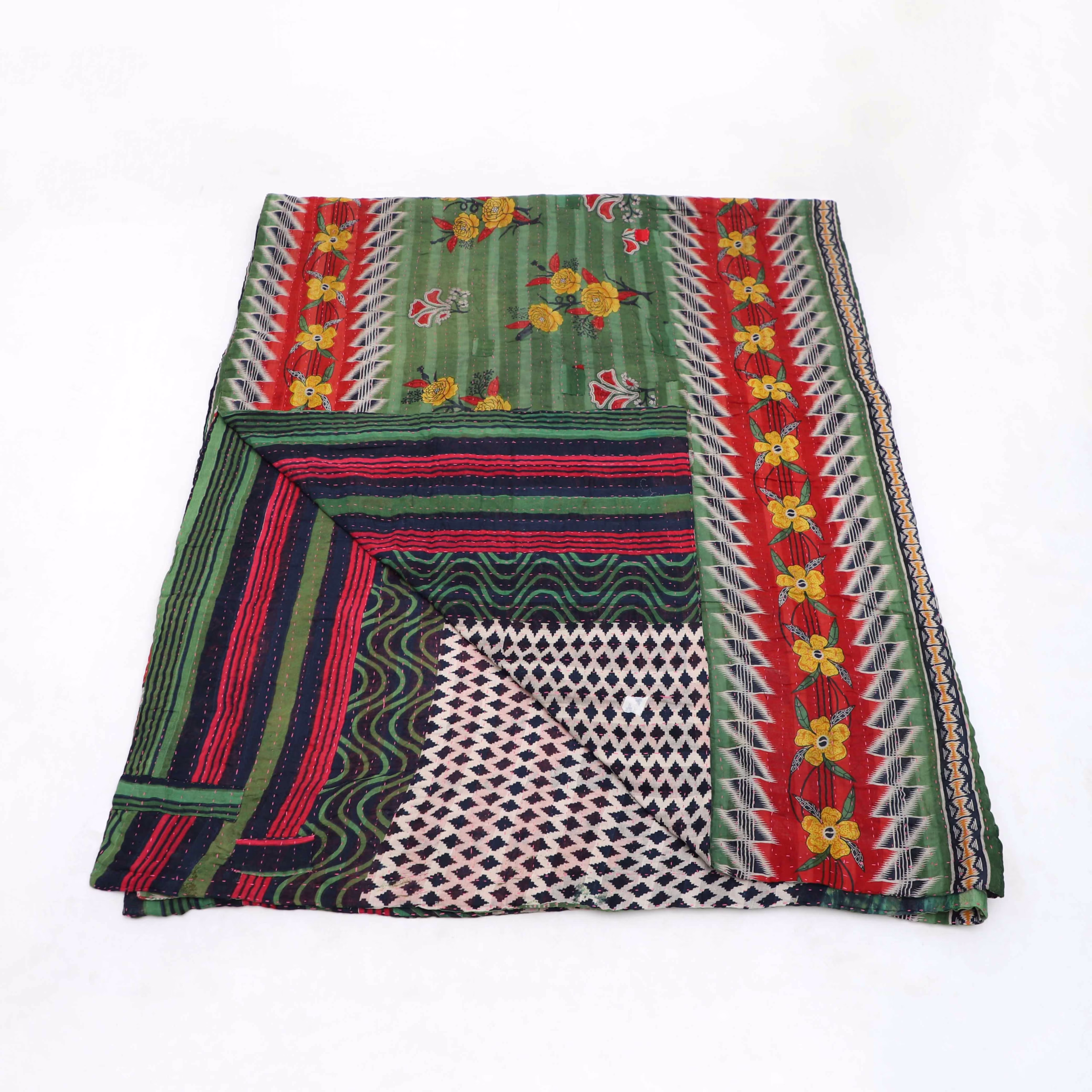 Recycled Sari Kabtha- Green (1) GRY- Recycled Sari Kantha - Image 1
