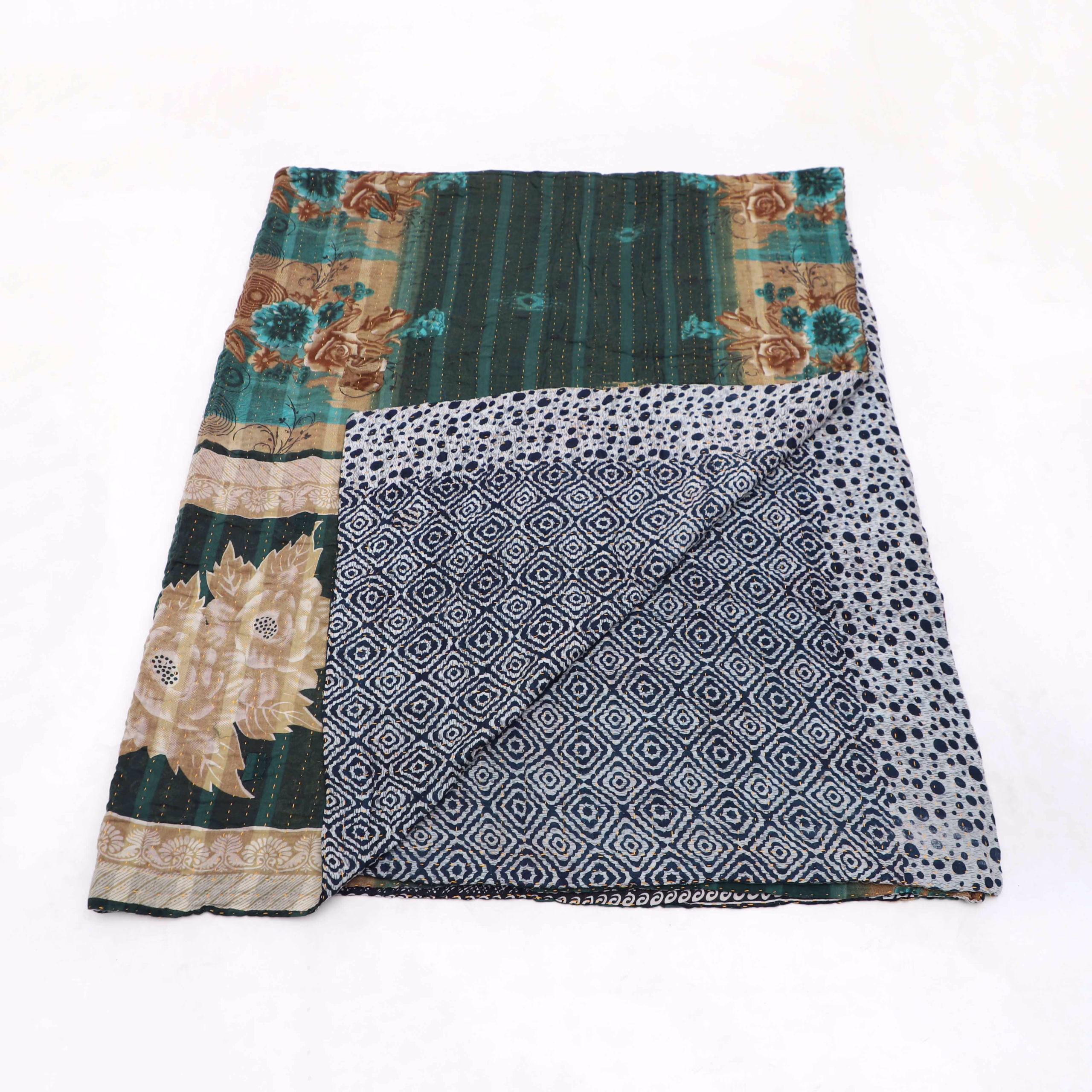 Recycled Sari Kantha- Deep Green DG-Recycled Sari Kantha - Image 1