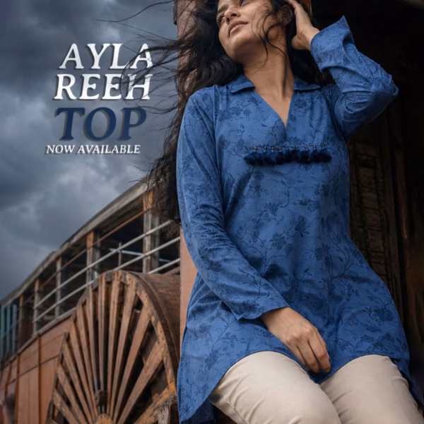 V-Neck Viscose Kurti(Blue)
